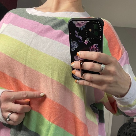 WILDFOX Road Trip Striped Vintage Varsity Fabric Long Sleeve Sweater Rainbow - Picture 4 of 11